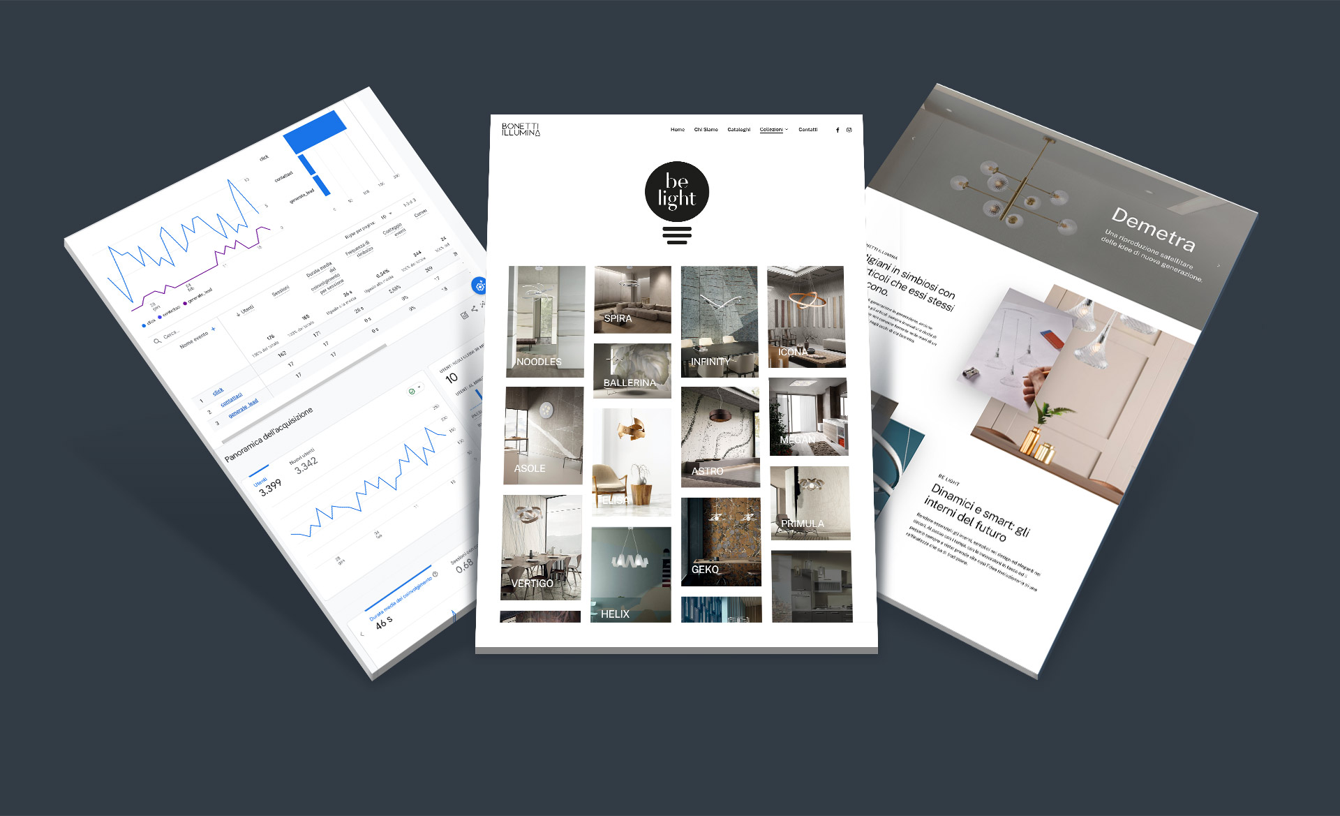 Bonetti Illumina website mockup pagine interne